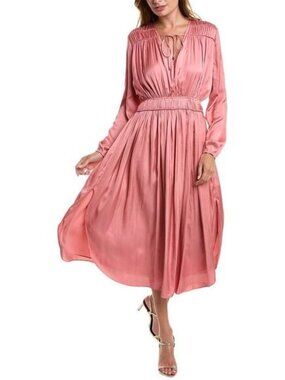Elie‎ Tahari Shirred Maxi Dress Pink Satin Sorbet Sz Large